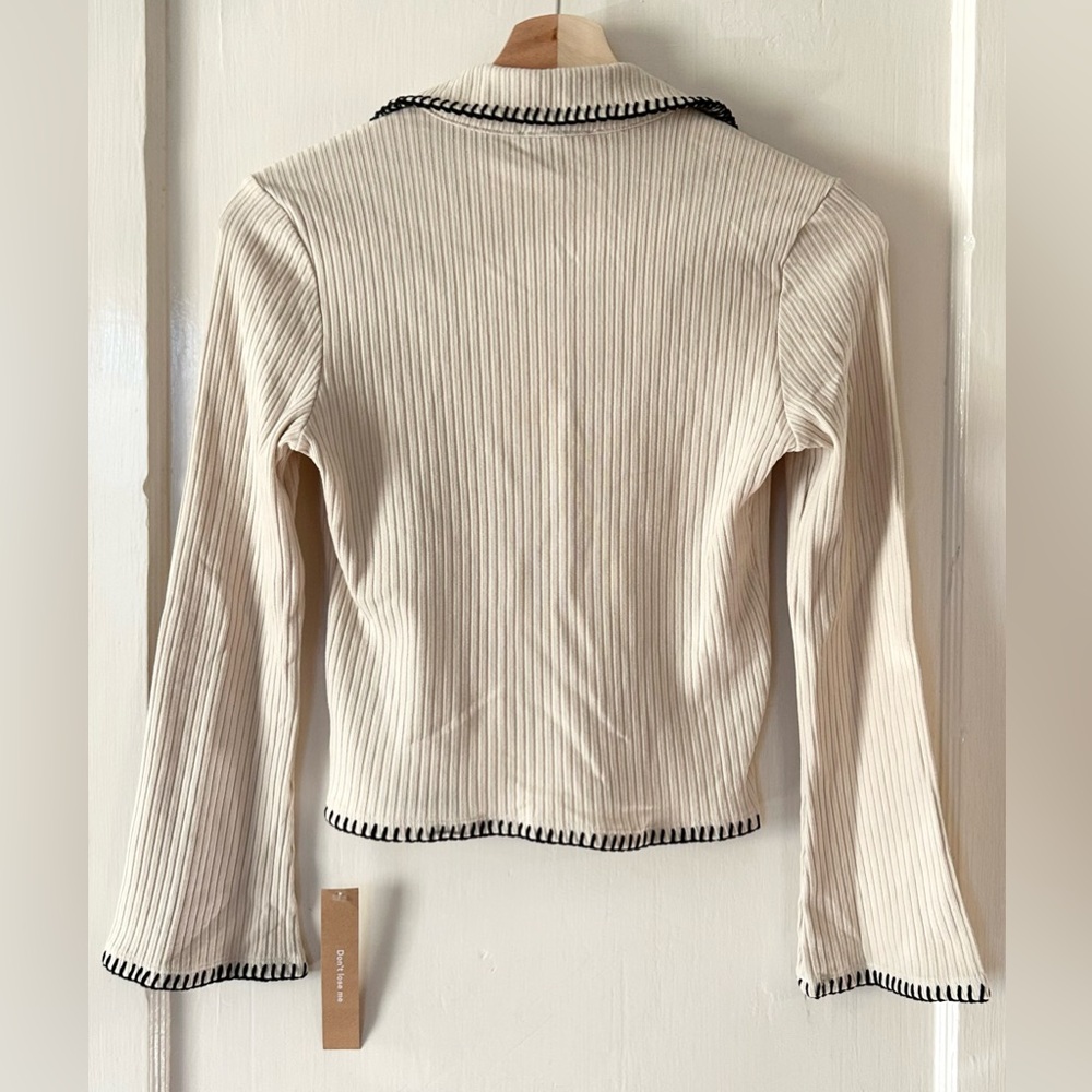 NWT Reformation Nolen Knit Collared Stitch Detail Top Bone XS Academia Casual - Picture 7 of 9